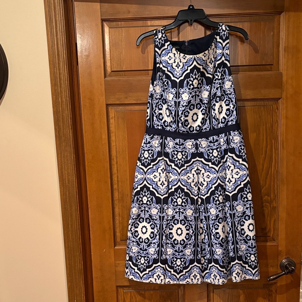 Talbots Blue and White Patterned Midi Dress
